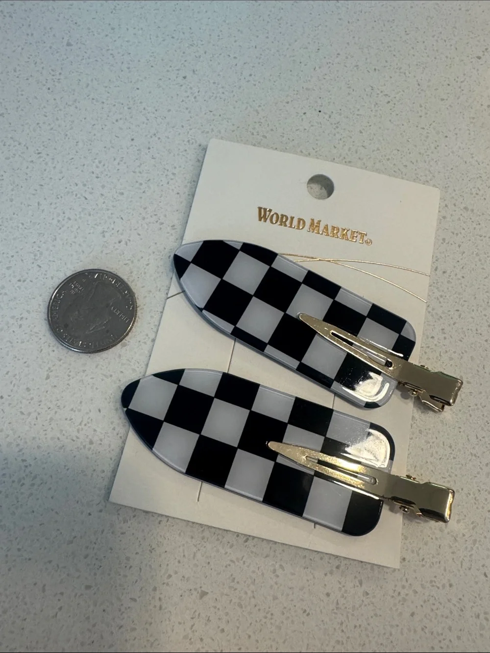 World Market Black & White Checkerboard Hair Clips - Set of 2